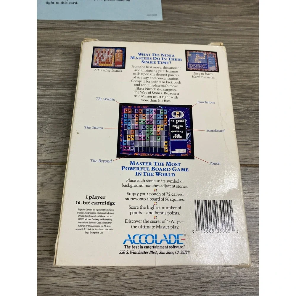 Ishido‎ The Way of Stones Sega Genesis Accolade Complete In Box CIB Puzzle Game